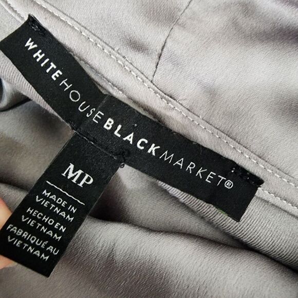White House Black Market Women Top Medium Petite Light Gray Funnel Neck Side Zip - Picture 9 of 11